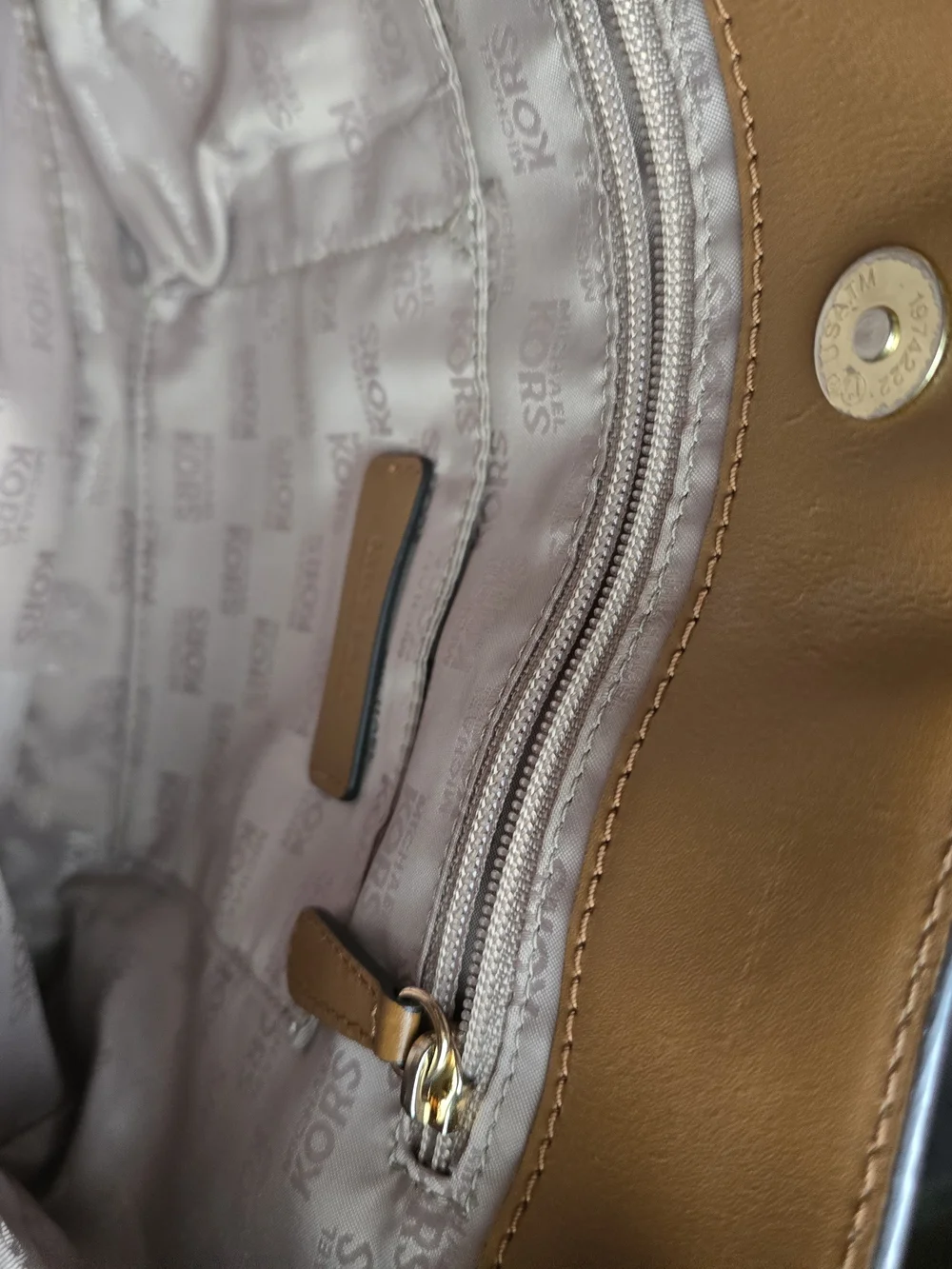 Michael Kors Beige Signature Satchel with Tan Trim